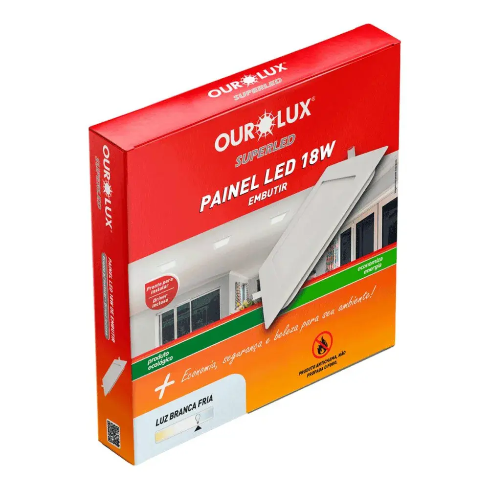Painel led embutir 18W biv 6500K quadrado Ourolux — fotografia 2