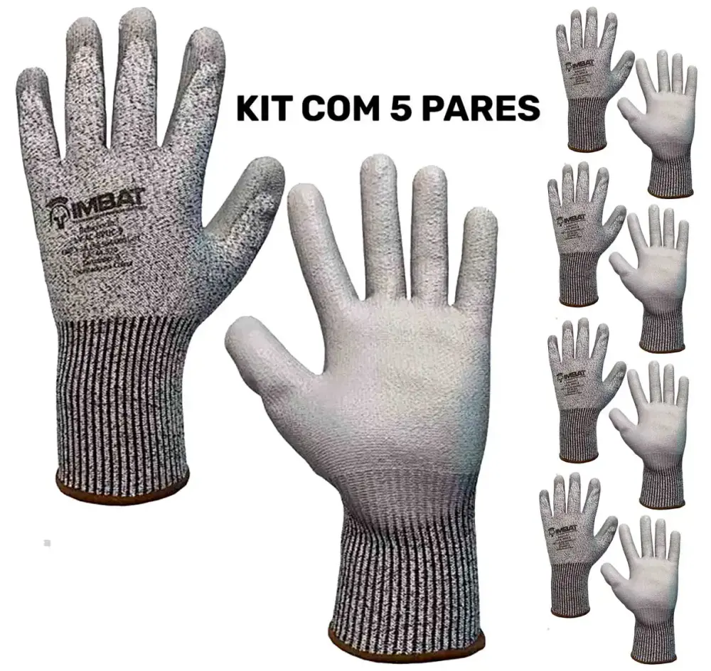 Kit 5 luvas de proteção anticorte PU T9 LV-AC-BPUC-9 Imbat — fotografia 2