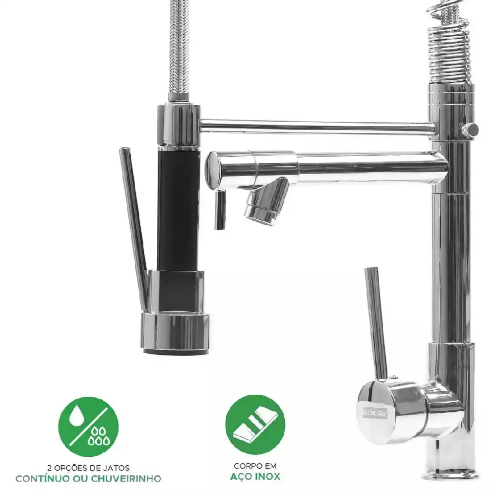 Torneira cozinha 1/2 POL monocomando com spray extensor Kokay — fotografia 3
