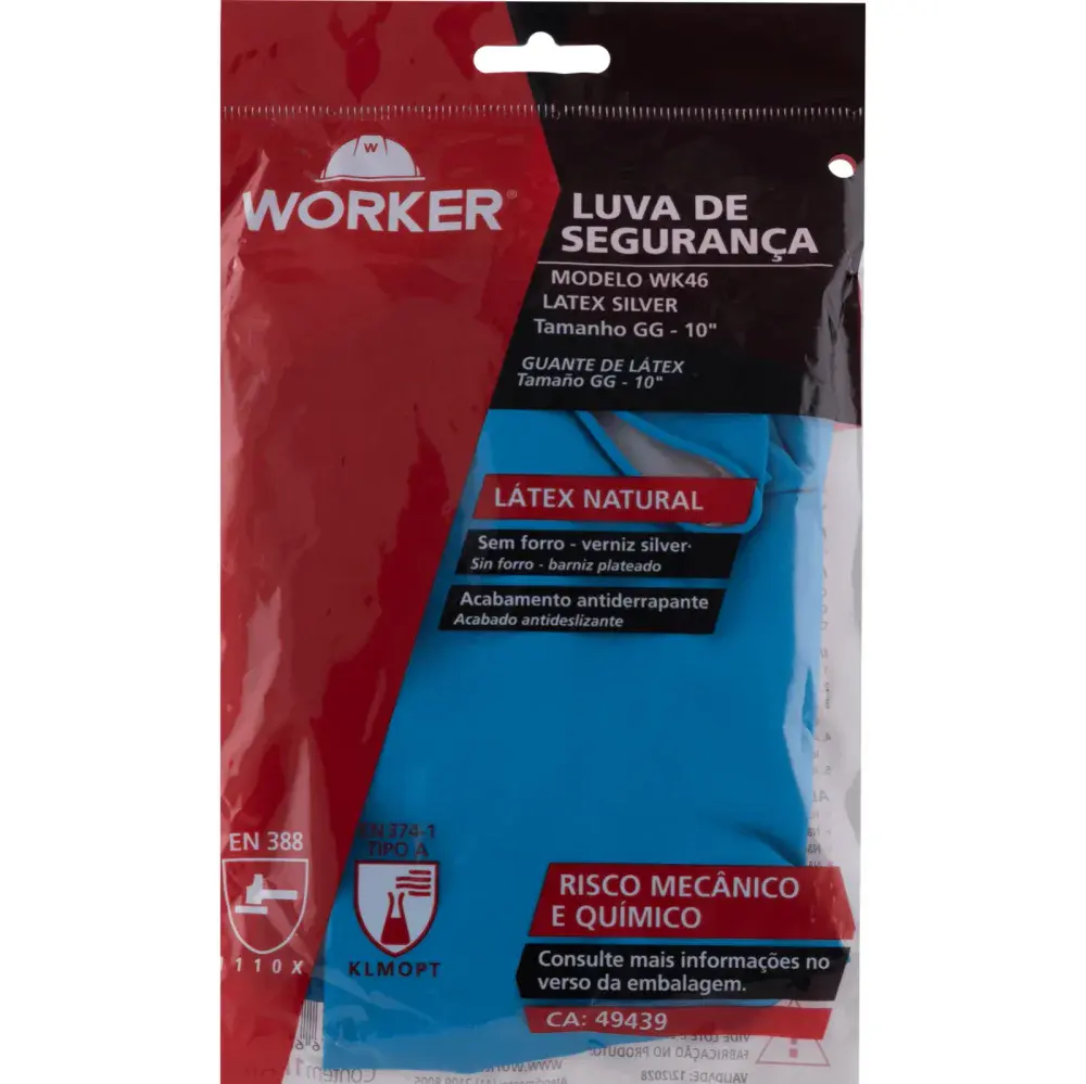 Luva de látex WK46 silver 10 azul Worker — fotografia 6