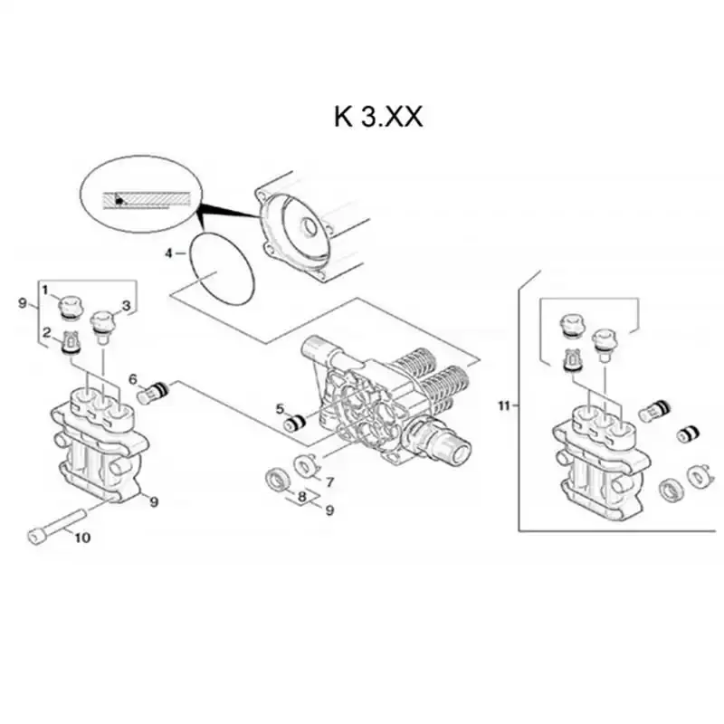 Kit reparo da bomba para lavadora de alta pressão K.330 9.302-006.0 Karcher — fotografia 3