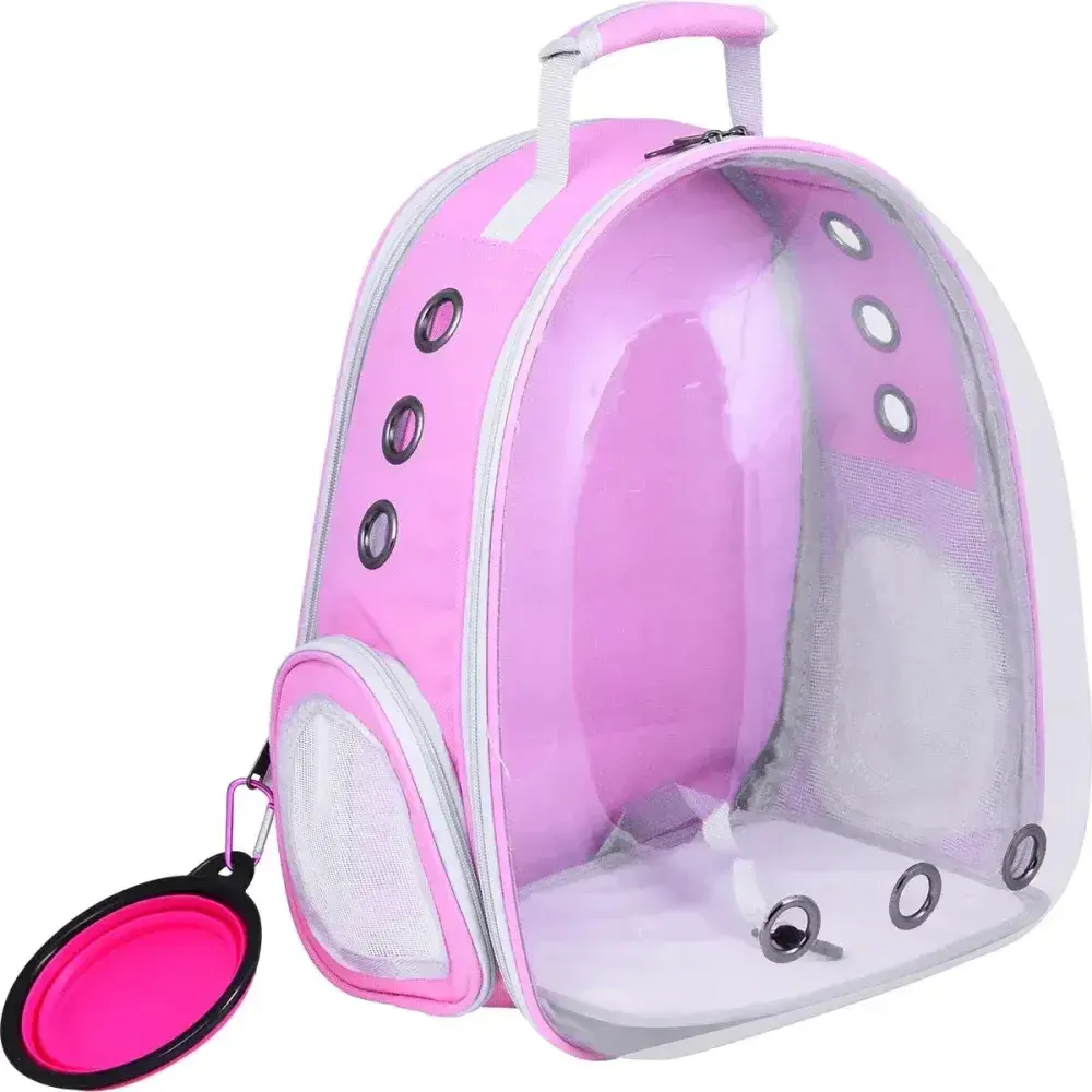 Mochila de transporte cabana expansível para pet rosa Kala — fotografia 4