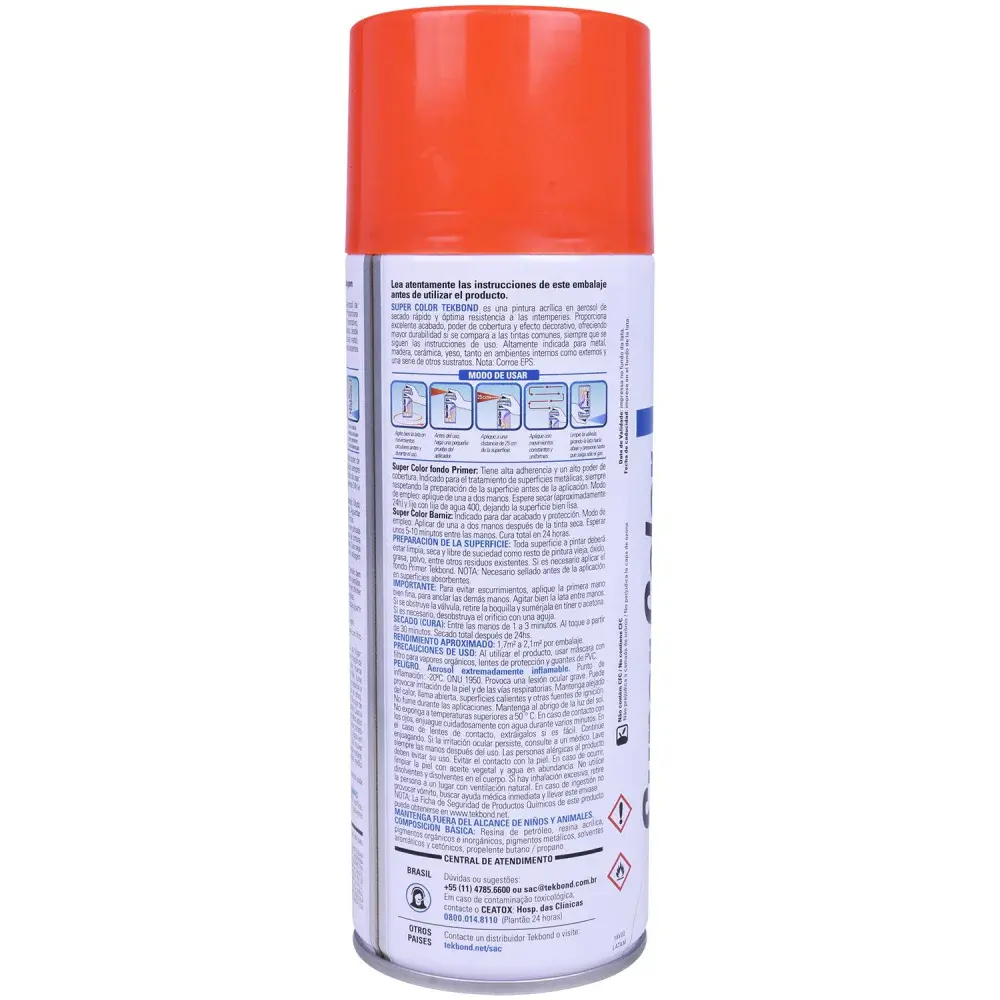 Tinta spray uso geral laranja 350ML Tekbond — fotografia 2