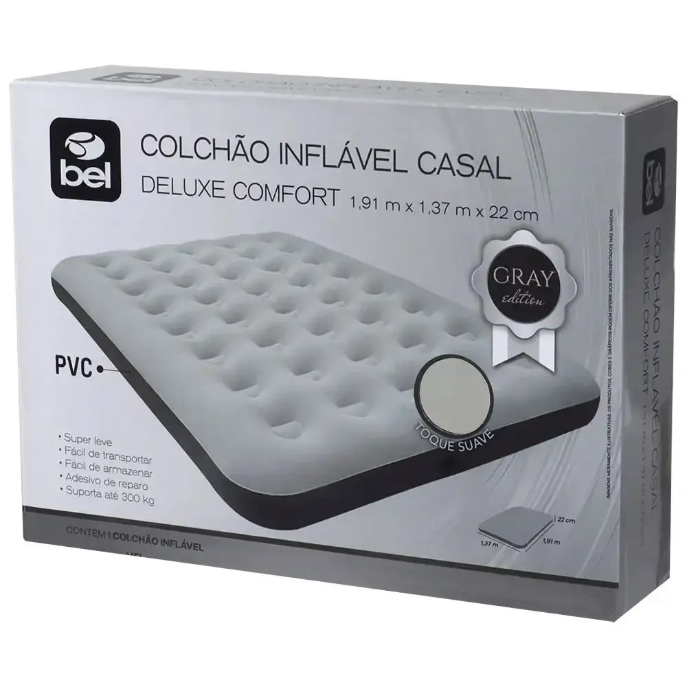 Colchão Inflável de Casal Deluxe Comfort 1,91 m x 1,37 m Cinza BEL — fotografia 6