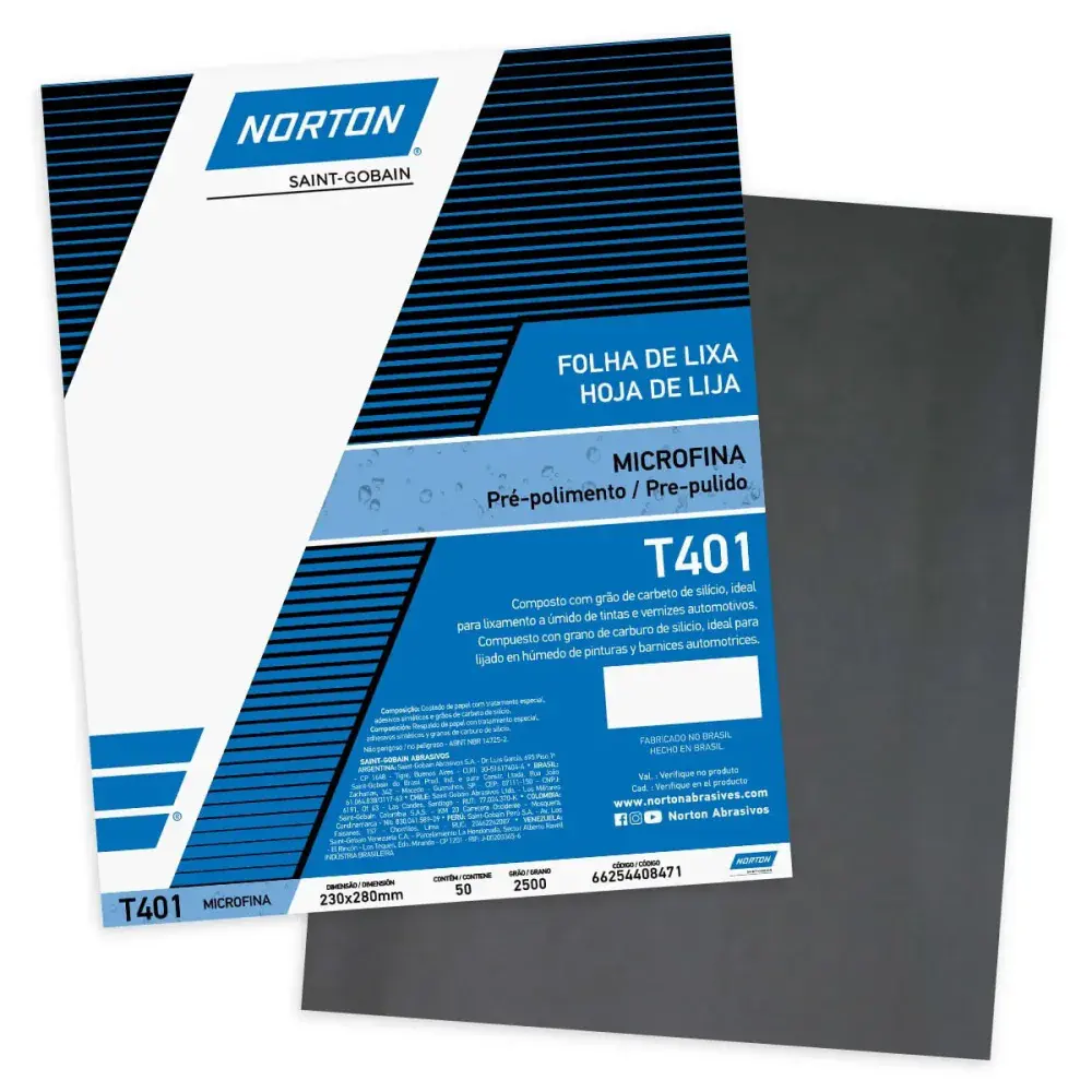 Lixa dágua T401 gr 2500 230X280MM folha Norton — fotografia de referência