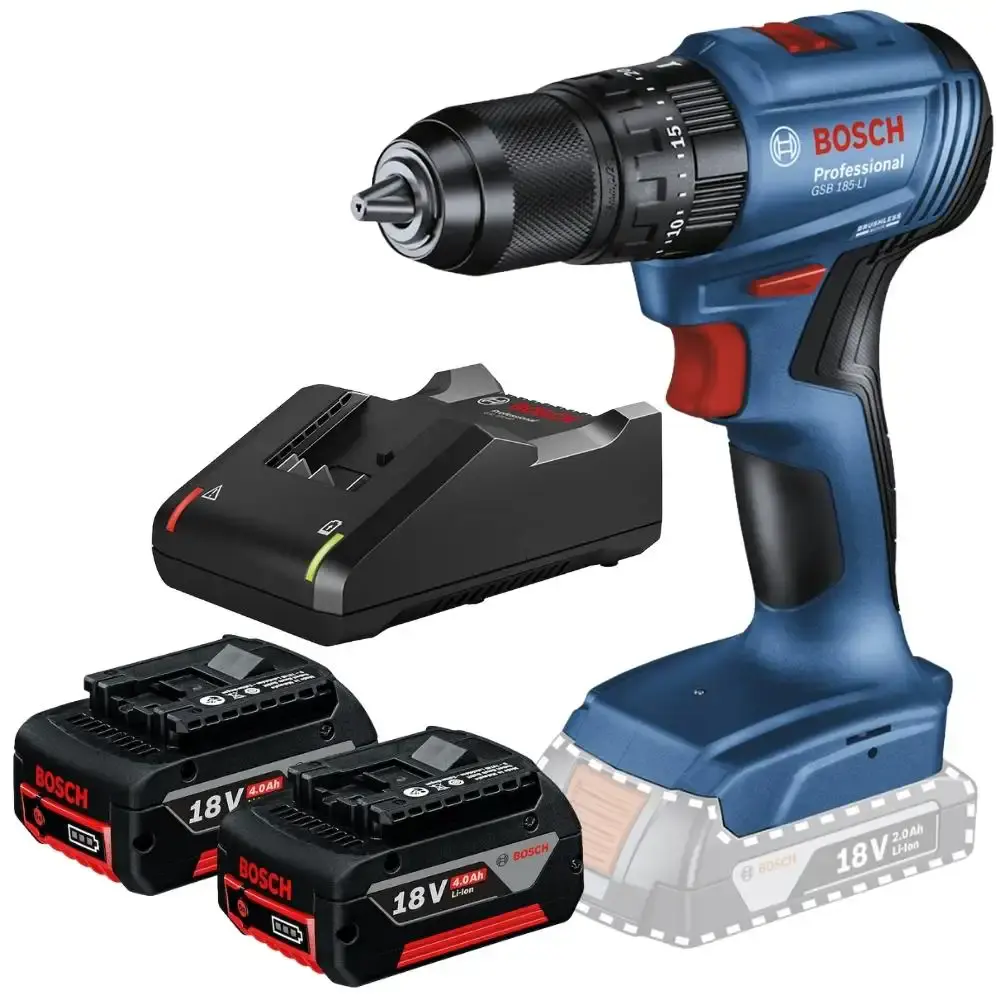 Parafusadeira de impacto 18V 65NM brushless com 2 baterias 4,0 ah e carregador bivolt Bosch — fotografia de referência