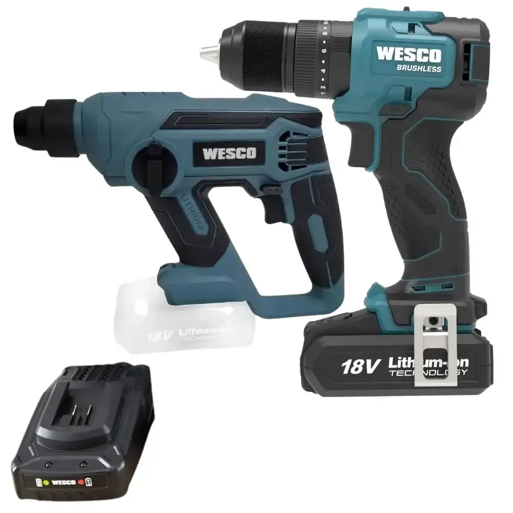 Parafusadeira 1/2 POL e martelete rotativo perfurador com bateria 18V e carregador Wesco