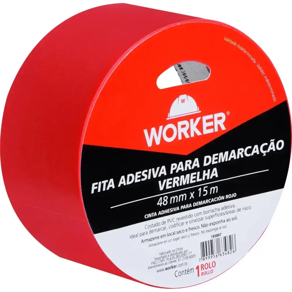 Fita adesiva para demarcação 48MMX15M vermelha Worker — fotografia 6