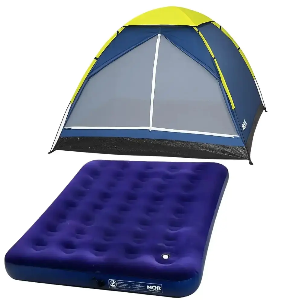 Barraca para camping iglu 4 pessoas com colchão inflável casal inflador mecânico Mor — fotografia de referência