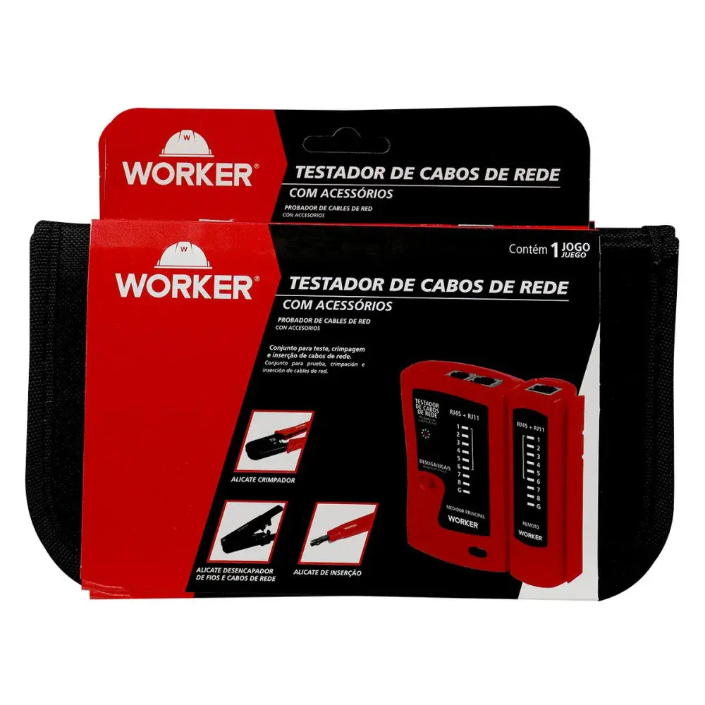 Testador de cabos de rede 9V jogo com acessórios Worker — fotografia 11