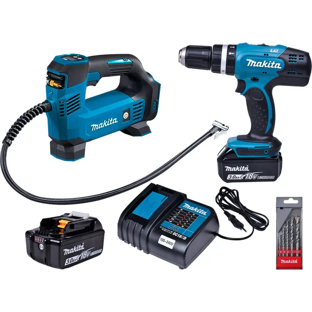 Kit furadeira/parafusadeira DHP453 + compressor DMP18 Makita