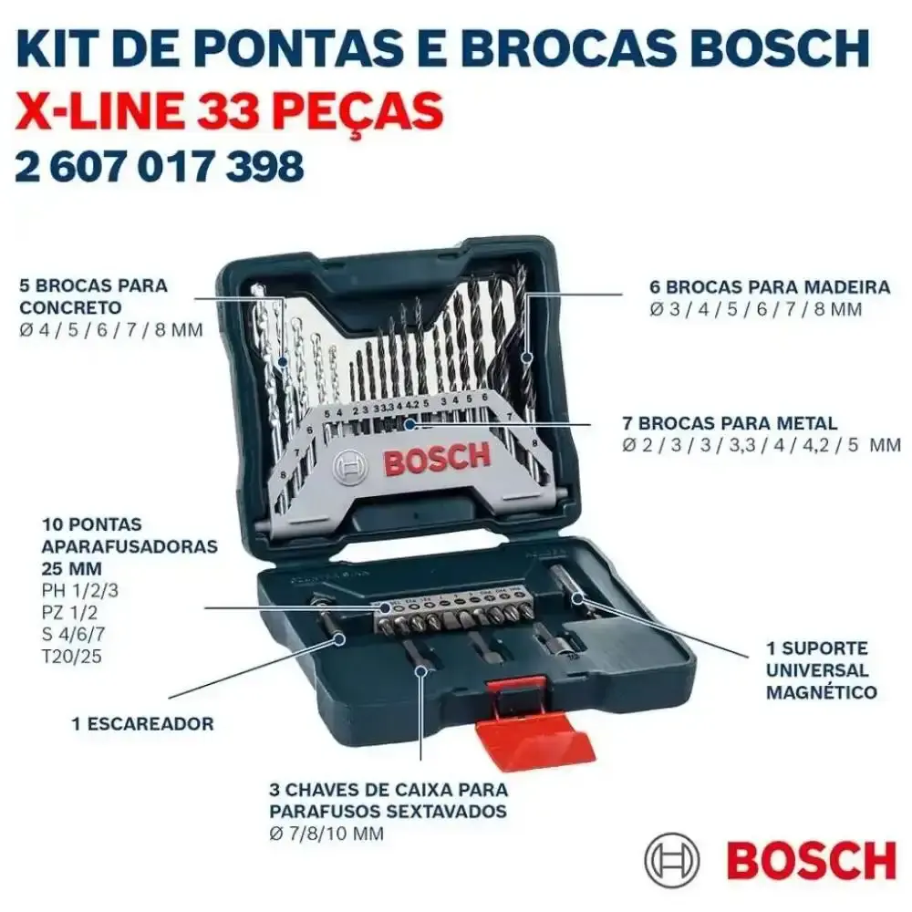 Parafusadeira Elétrica 400W cabo 4m com Kit de Pontas 33 Peças BOSCH 220 V — fotografia 7