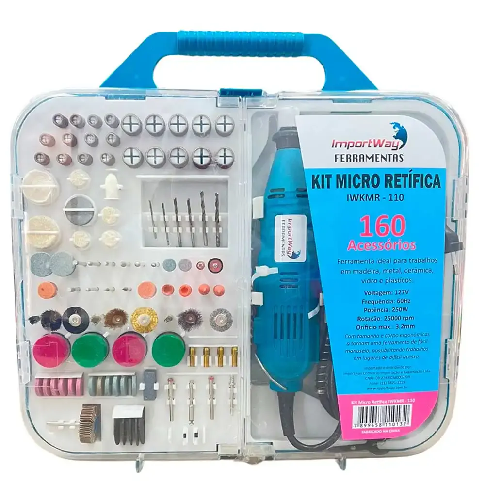 Micro retifica com maleta e kit 160 peças iwkmr ImportWay 110 V — fotografia 2