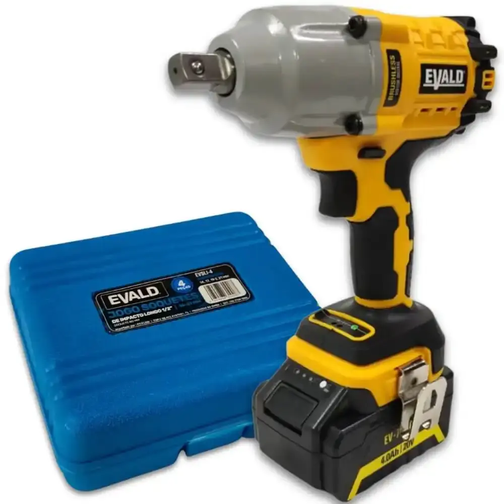 Chave de impacto 20V 620NM EV7600 2 baterias jogo soquetes longos 14-21MM 4 pçs Evald — fotografia 3