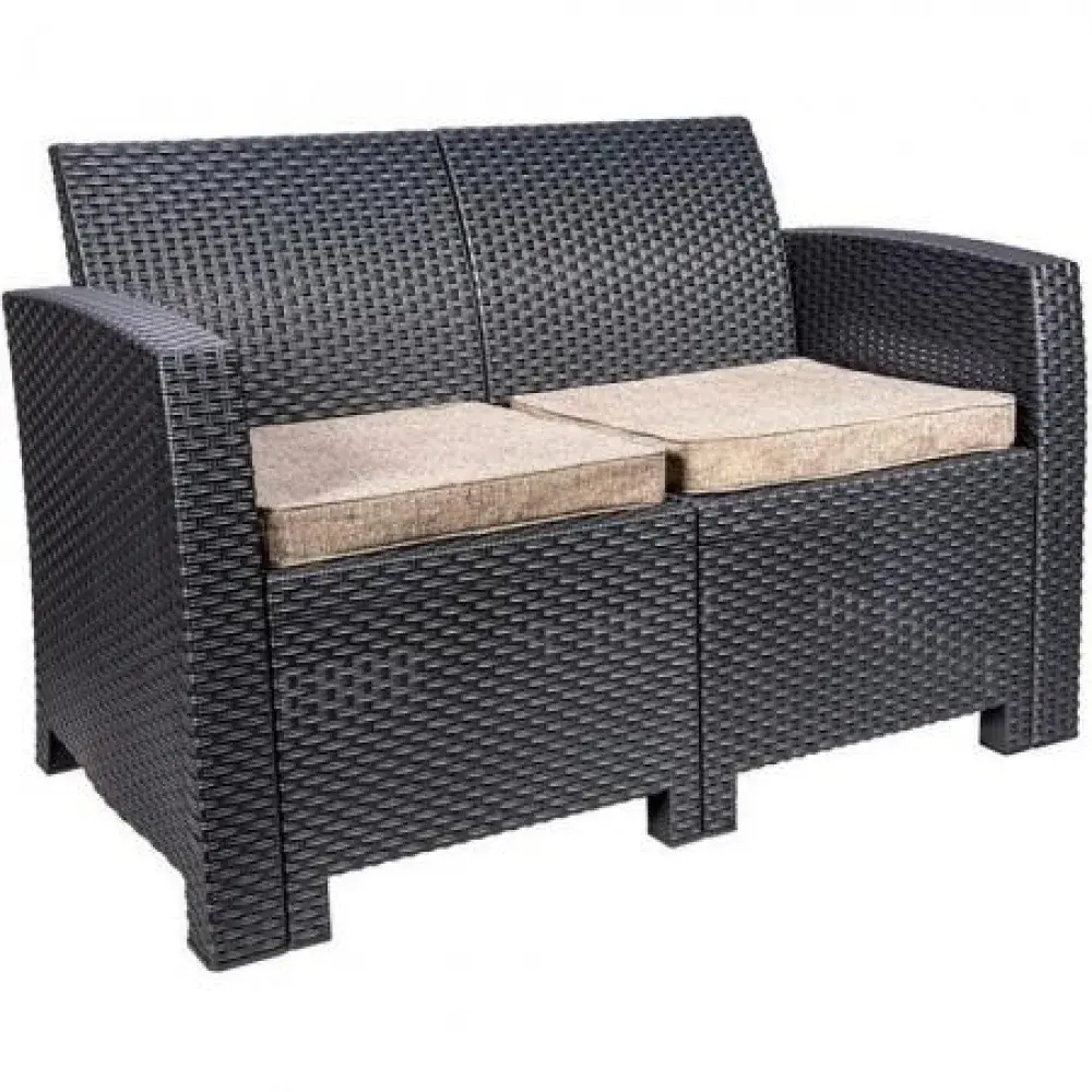 Conjunto mesa e sofá de rattan com 2 poltronas chumbo Aquaplas — fotografia 3