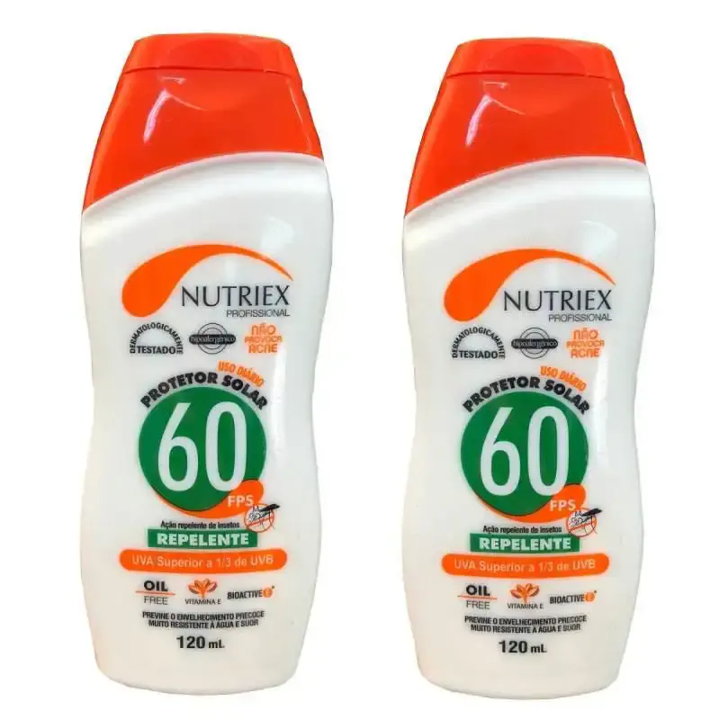 Protetor solar FPS 60 com repelente 120 ML bisnaga kit 2 unidades Nutriex