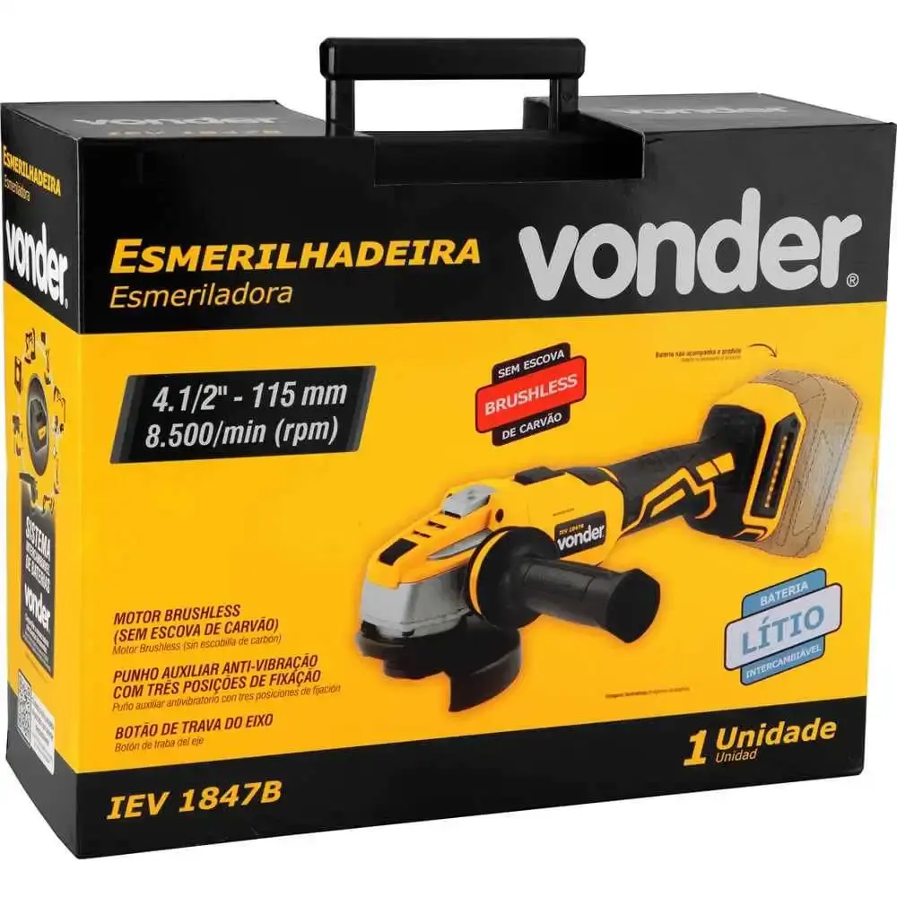 Esmerilhadeira 4.1/2POL 18V sem bateria e sem carregador IEV1847B Vonder — fotografia 9