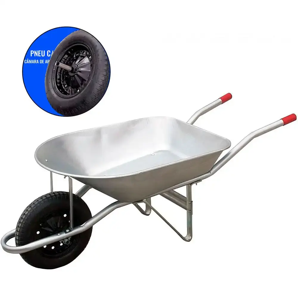 Carriola carrinho de mão metálica galvanizada 55L pneu câmara 2 uni Evald — fotografia 2