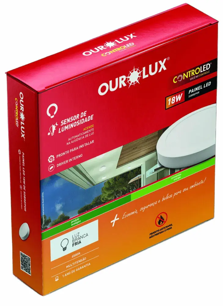 Painel led com sensor de iluminação redondo 18W 6500K Ourolux