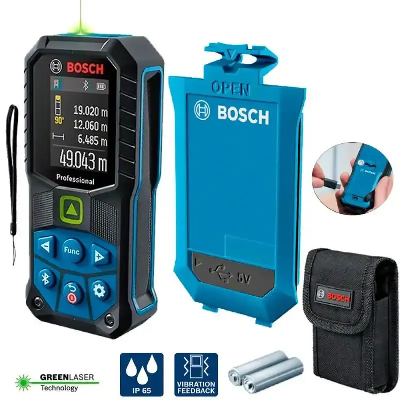Kit medidor distância à laser com linhas verdes 50-27CG e bateria 1 ah 3.7V usb-c Bosch