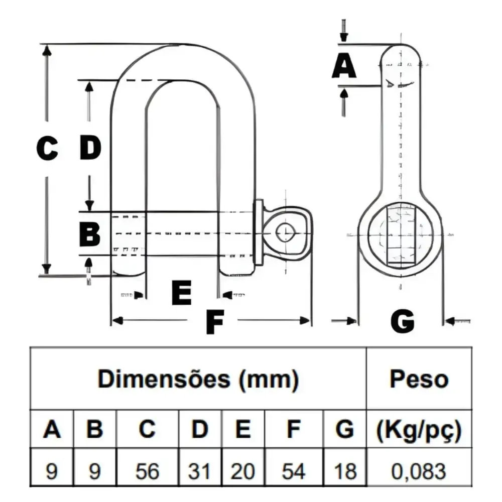 Manilha reta para cabo de aço 3/8 POL 300 KG Belenus — fotografia 5