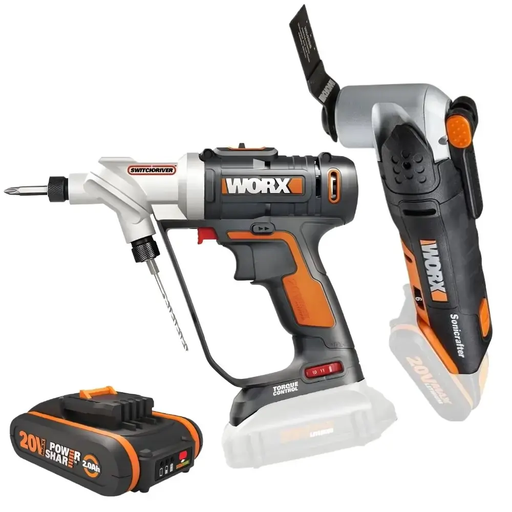 Furadeira parafusadeira mandril giratório com multiferramenta oscilante e bateria 20V 2,0AH Worx