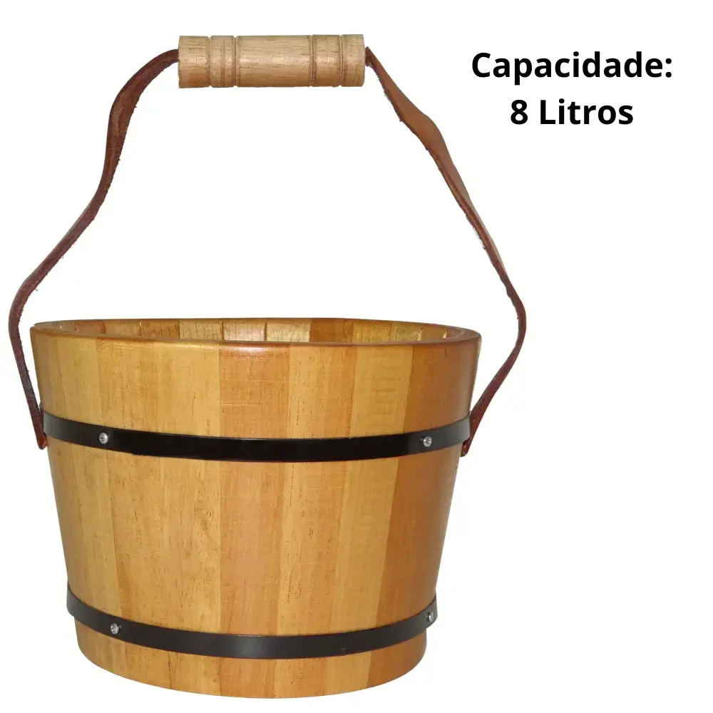 Balde em madeira 8 litros para sauna seca 000767 Sodramar — fotografia 5