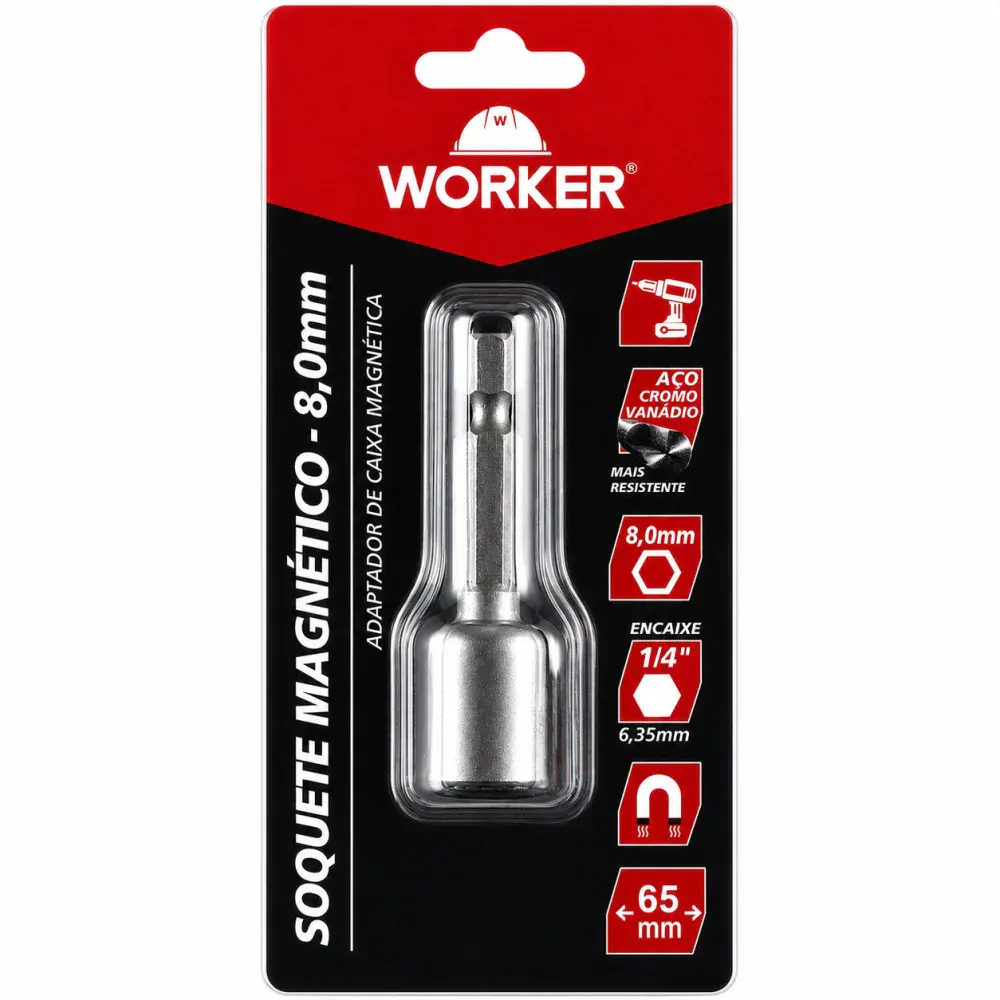 Soquete magnético Worker 1/4" 8MM em aço — fotografia de referência