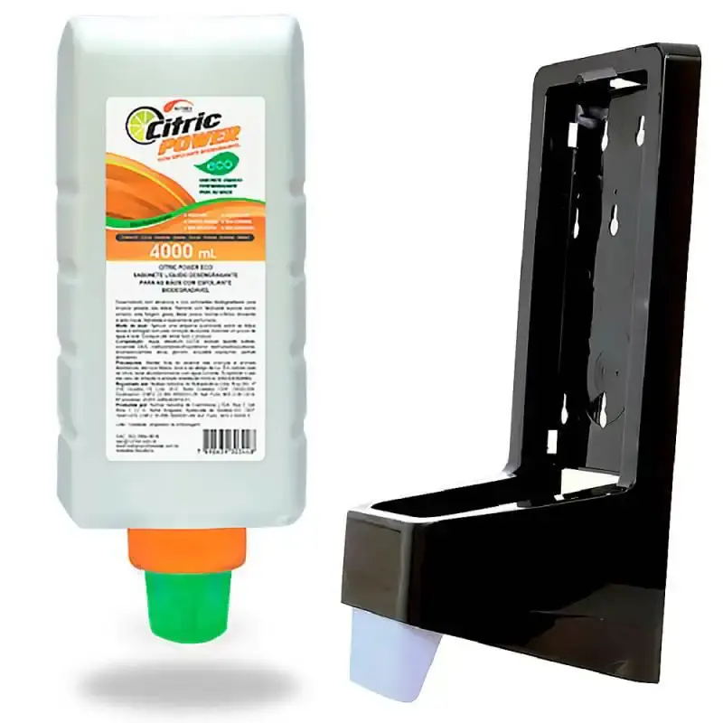Kit sabonete líquido desengraxante esfoliante citric power refil 4 litros + dispenser Nutriex