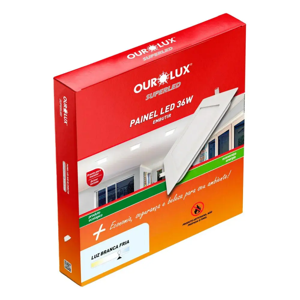 Painel led embutir 36W biv 6500K quadrado Ourolux — fotografia 2