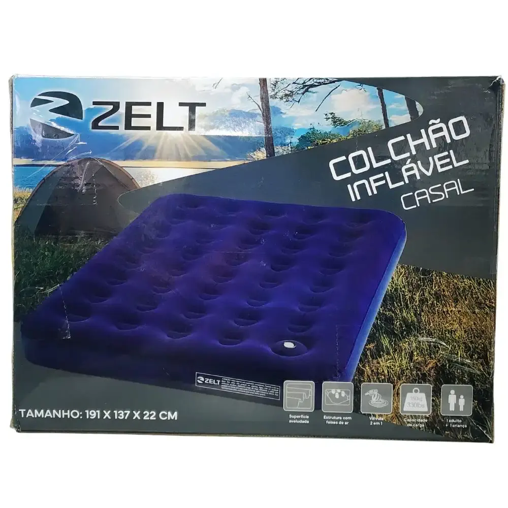 Colchão inflável multiuso casal com inflador mecânico de pé 191X137X22 CM Zelt — fotografia 7
