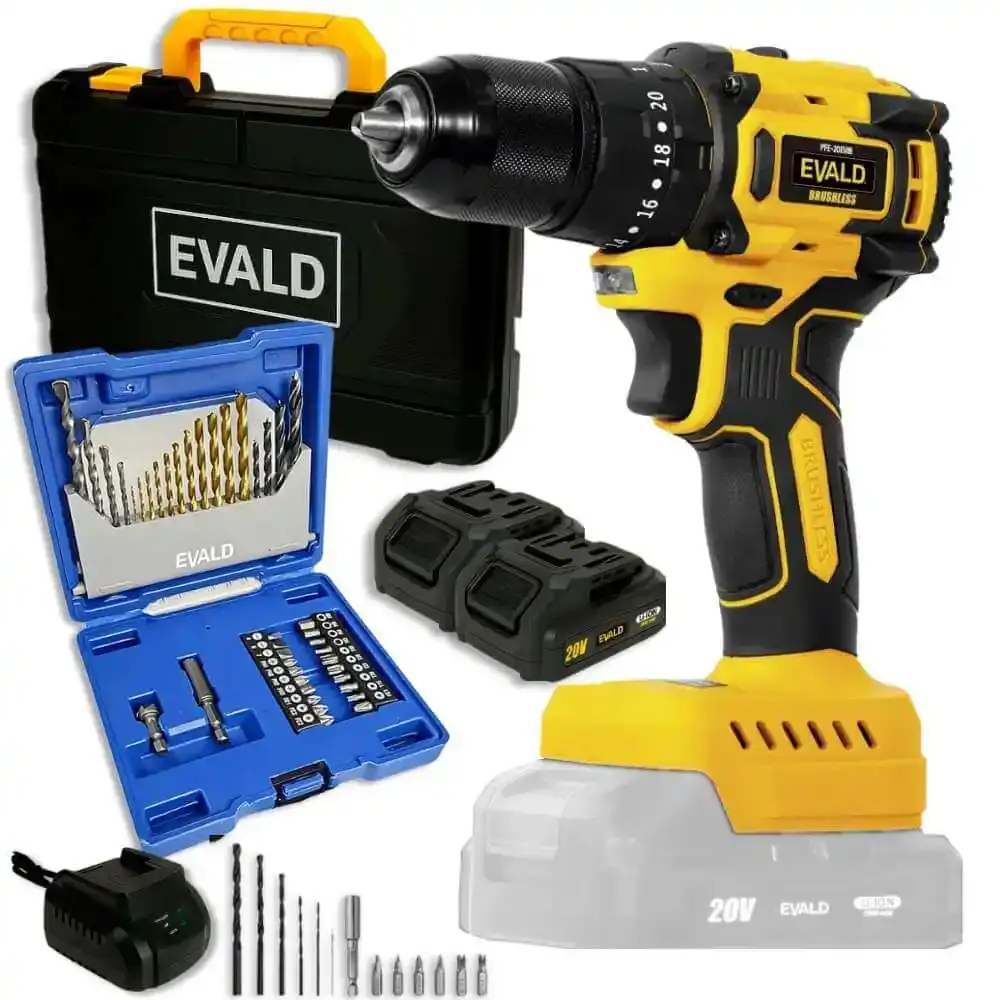 Parafusadeira de impacto 20V PFE-20EVIB 2 baterias maleta com kit 41 pontas Evald — fotografia de referência