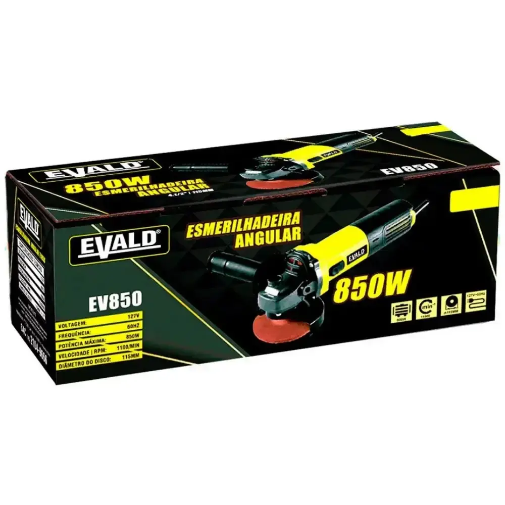 Esmerilhadeira angular 4,1/2POL 850W EV850 127V Evald com repuxadeira elétrica 60HZ 2200E 220V V8 — fotografia 8