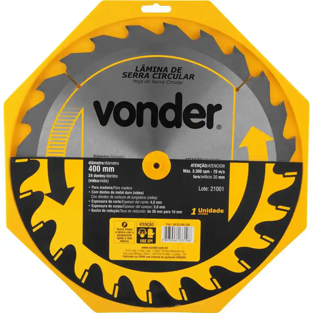 Serra Circular de Widea 16 POL 400 MM x 30 MM 24 Dentes VONDER — fotografia 5