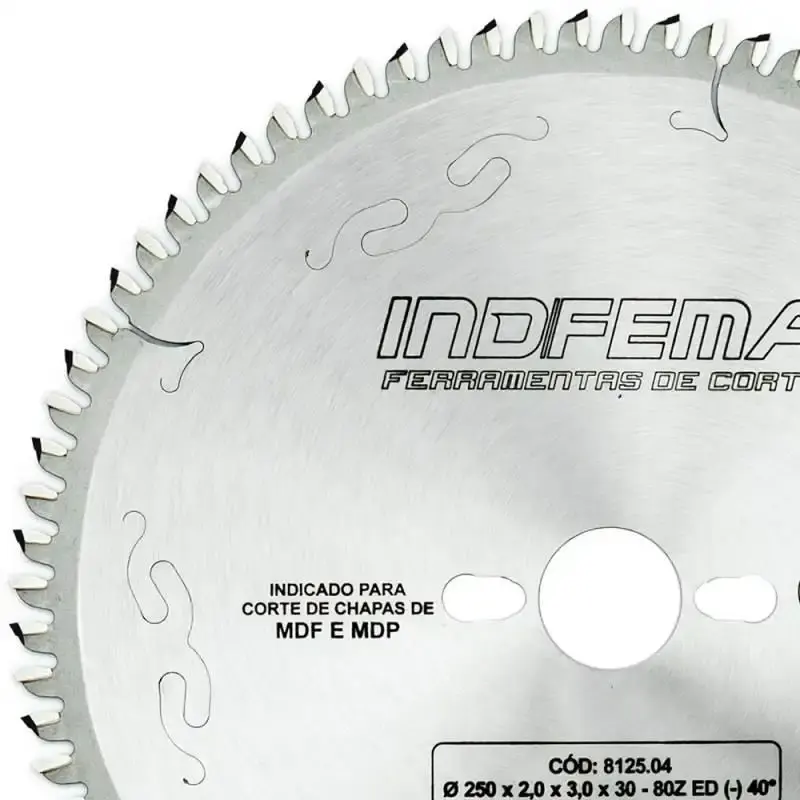 Disco de Serra Circular de Widea HW 10 POL 250 MM 80 Dentes p/ MDF Baixo Ruído ED 40° 8125.04 INDFEM Indfema — fotografia 3