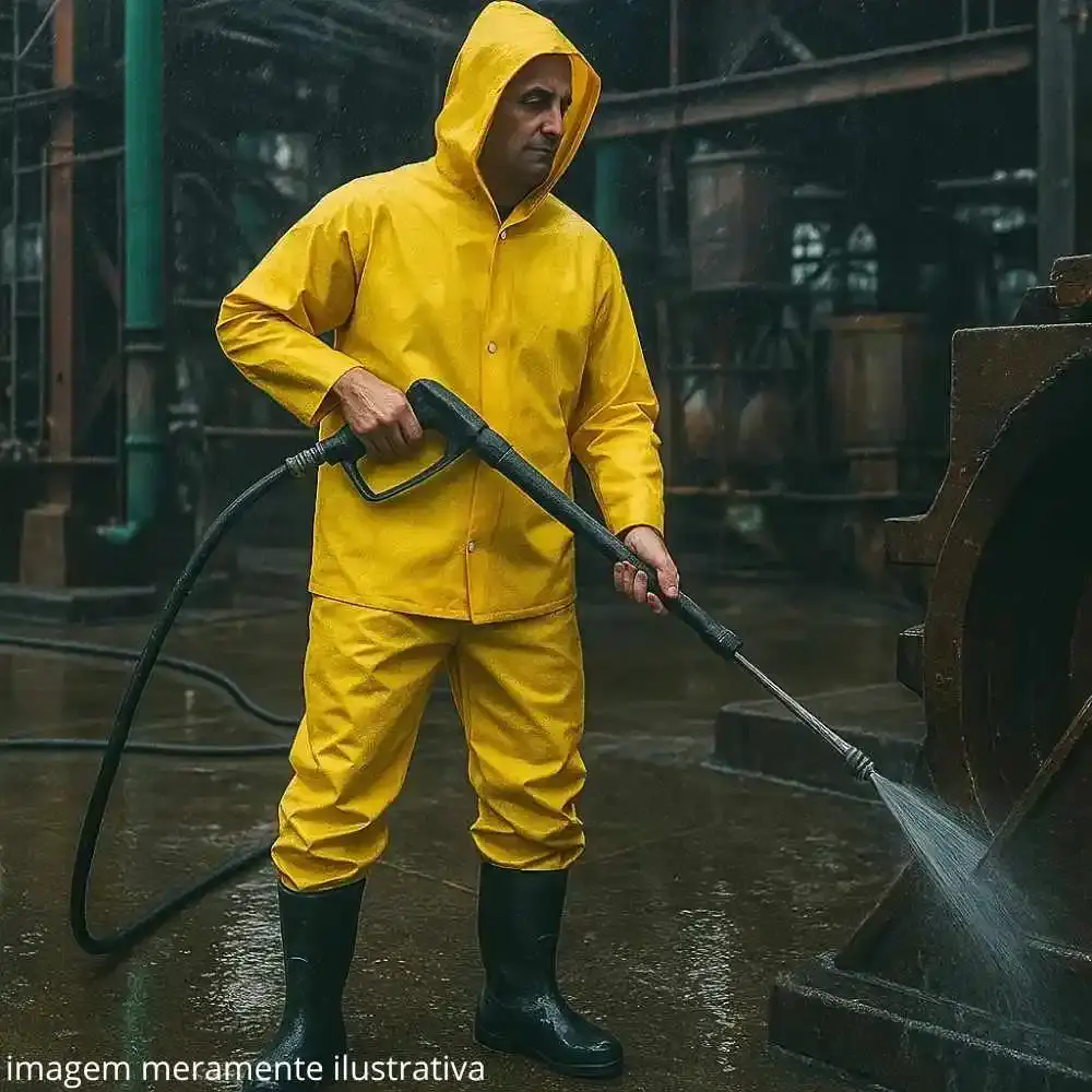 Conjunto capa de chuva e calça em PVC forrado amarelo Evald GG — fotografia 5