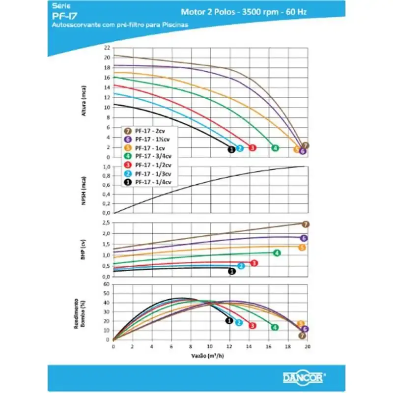 Bomba para piscina, cascata e hidromassagem 1/4 CV monofásica PF-17M Dancor — fotografia 6