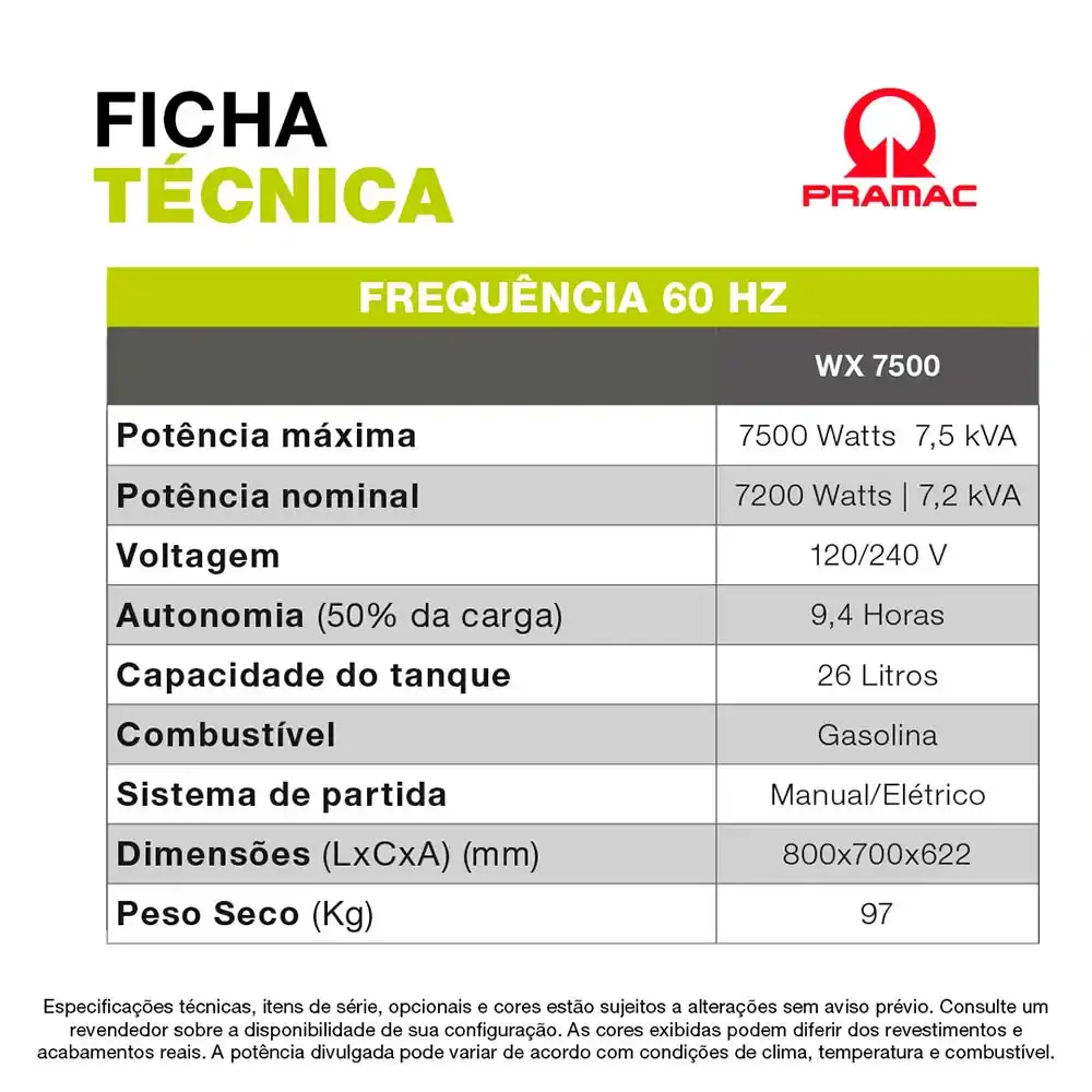 Gerador à gasolina 7.5 KVA digital com avr 4T WX7500 bivolt com bateria Pramac — fotografia 7