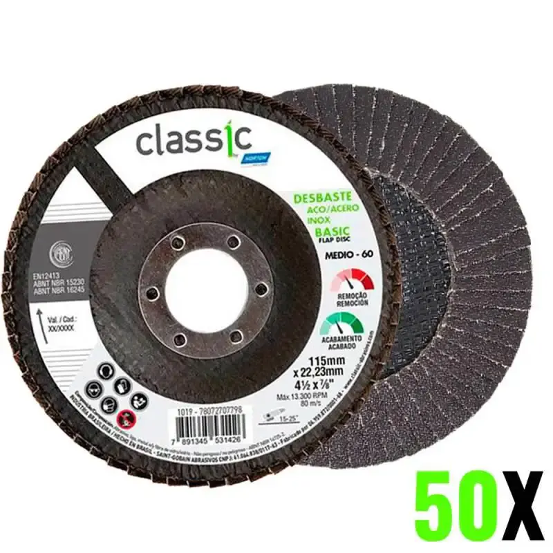 Disco de lixa flap 4.1/2 POL grão 60 kit 50 unidades classic basic Norton — fotografia de referência