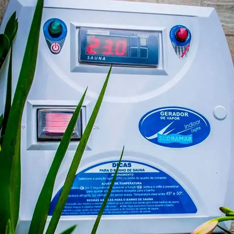 Gerador de vapor inox sauna 12,0KW 220V com quadro analógico, termostato e kit instalação Sodramar 220 V — fotografia 4