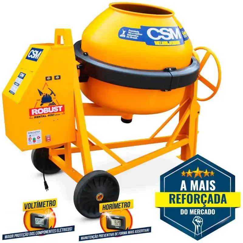 Betoneira robust rental 400 litros motor 2.0 CV 4 pólos com voltímetro e horímetro CSM — fotografia de referência