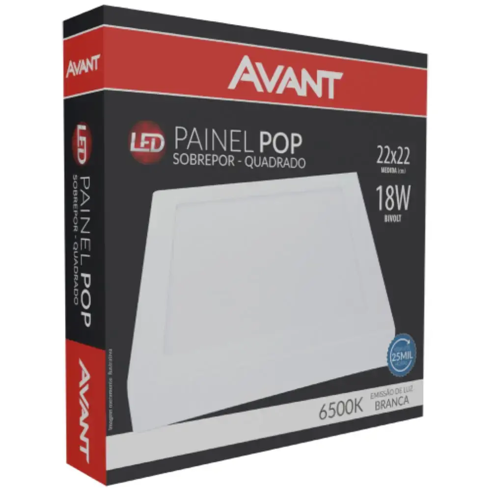 Kit 10 unidades plafon POP sobrepor quadrado 18W 6500K Avant — fotografia 3