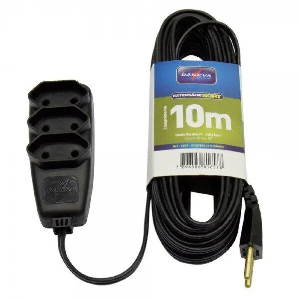 Extensão elétrica pl Daneva 2X0,75MM 10M preta