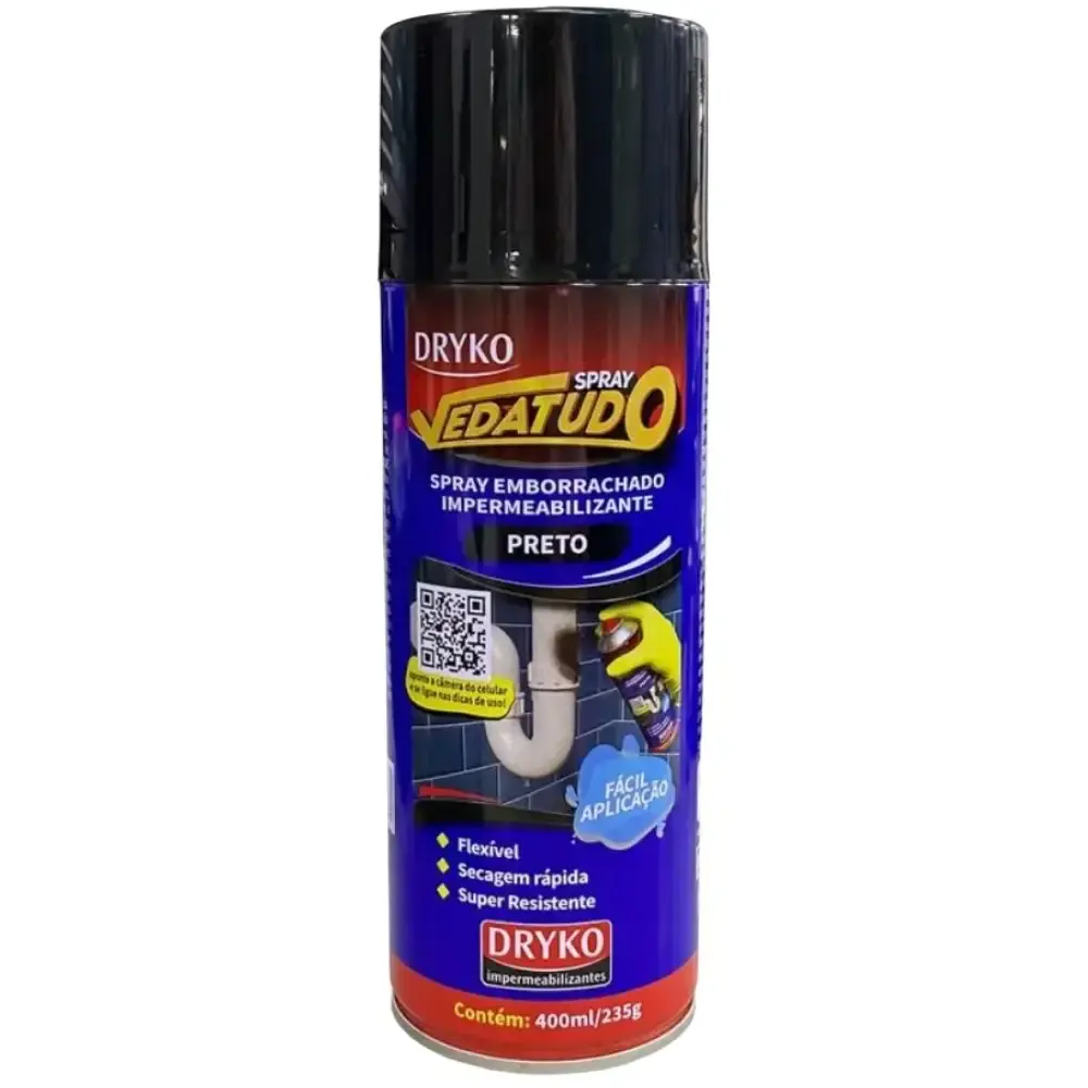 Sprays emborrachado impermeabilizante preto branco e transparente 400 ML 3 unidades Dryko — fotografia 3
