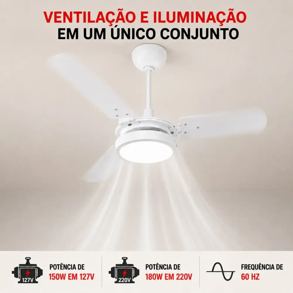 Ventilador de teto ventus 3 pás com LED 6K casa LYS Branco 220 V — fotografia 12