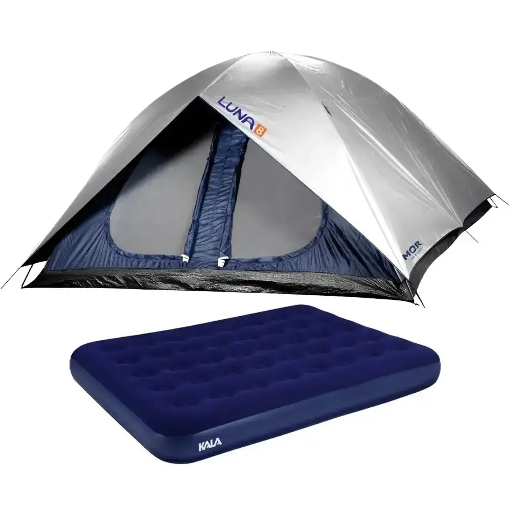 Barraca para camping com proteção 8 pessoas luna e colchão inflável casal kala Mor — fotografia de referência