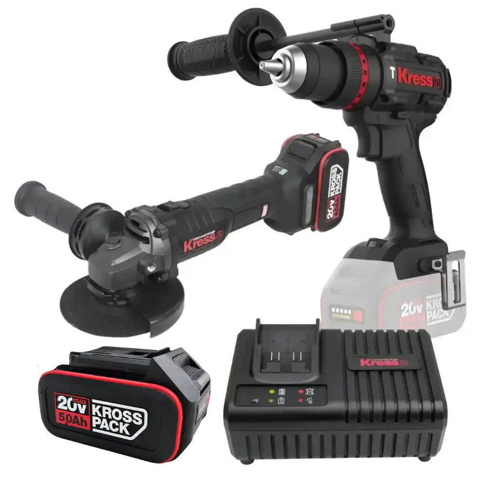 Parafusadeira furadeira impacto 1/2 POL esmerilhadeira 5 POL com 2 baterias 20V carregador Kress