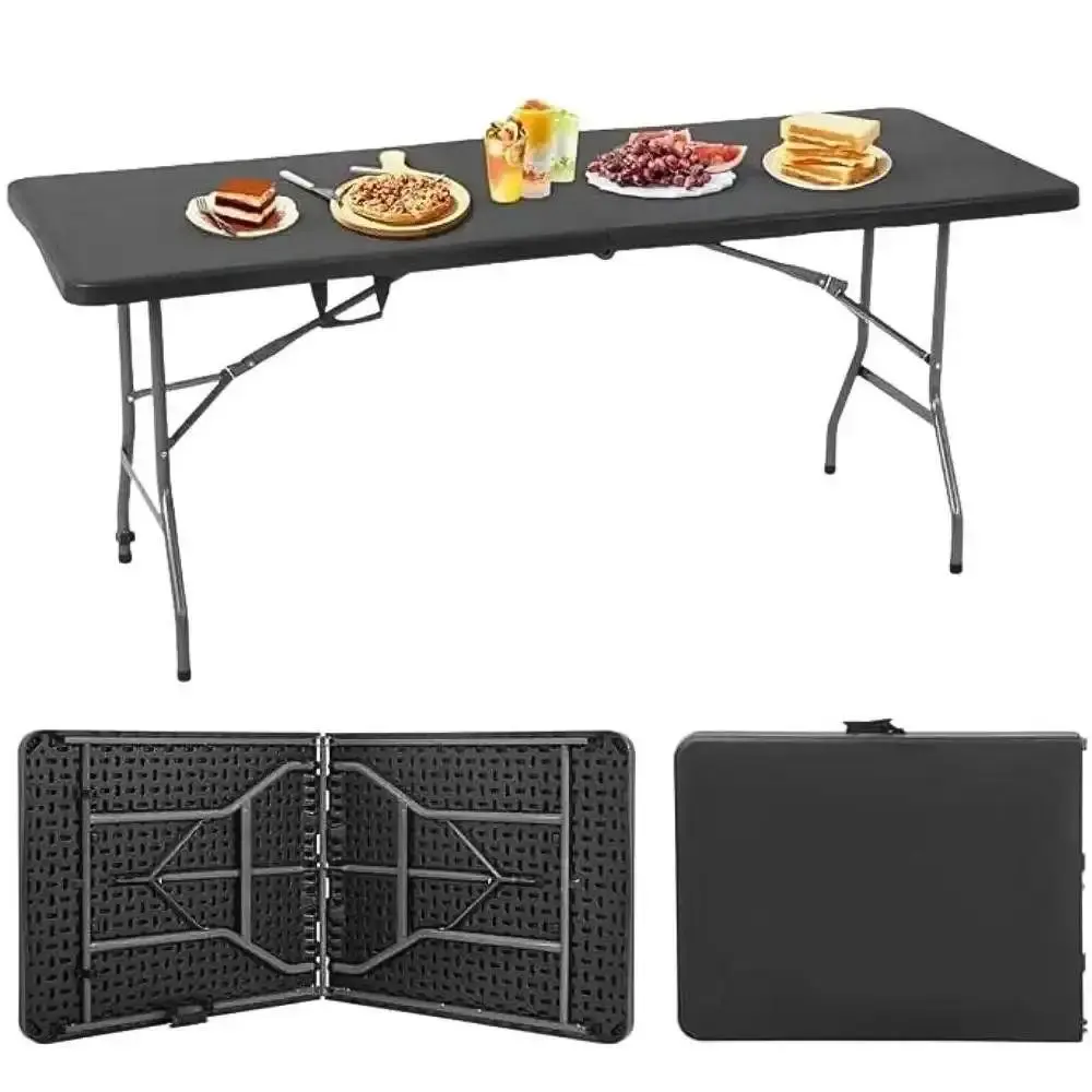 Kit Mesa Dobrável Vira Maleta 180 x 74 x 74 CM com Toalha Capa Retangular Elástica Preta CASA LYS — fotografia 3