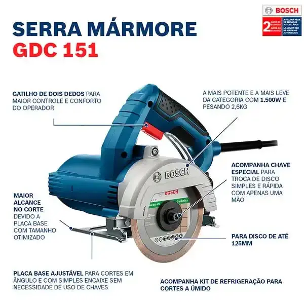 Serra mármore 5 POL 1500W titan GDC 151 com maleta, kit refrigeração e disco Bosch 220 V — fotografia 3