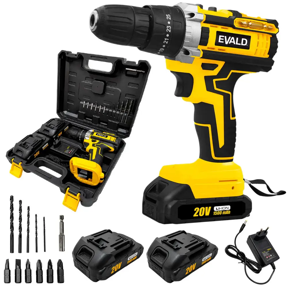 Parafusadeira furadeira de impacto 20V PFE-20EVS com maleta 2 baterias e kit Evald Bivolt